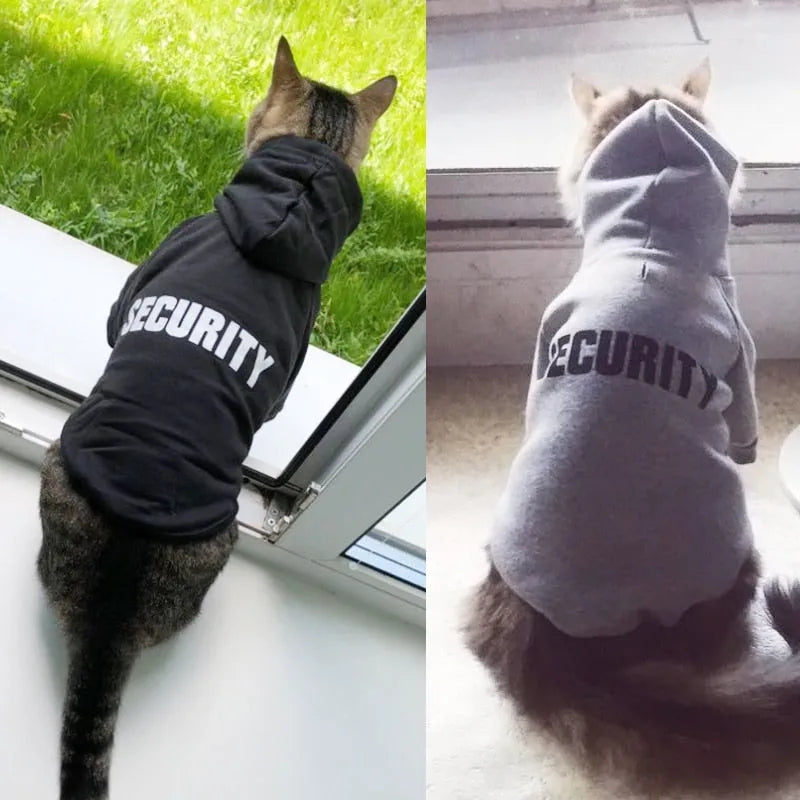 Kapuzenpullover für Katzen SECURITY in Grau und Schwarz | Chic et Chat