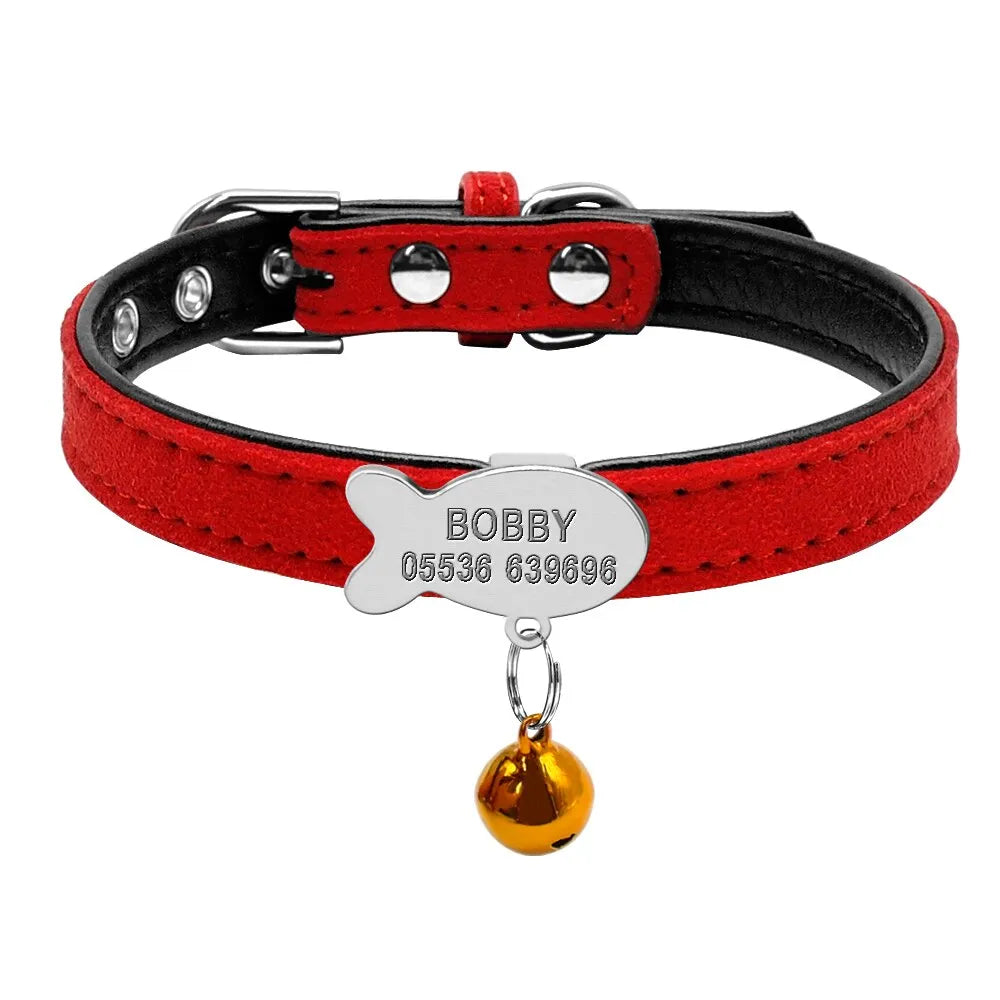 Rotes Katzenhalsband personalisiert mit silbernem Fisch | Chic et Chat