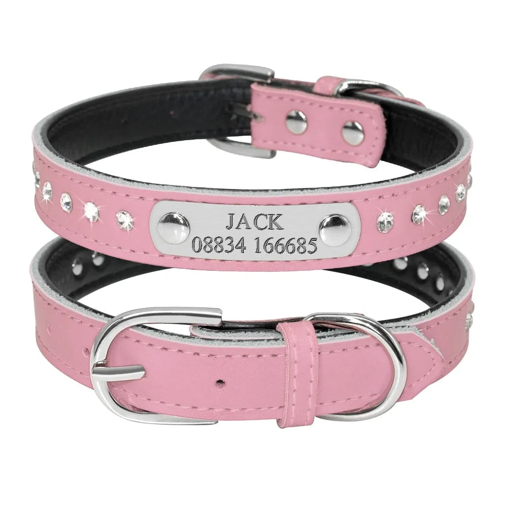 Personalisiertes Katzenhalsband aus Leder, Bling Bling - Hellrosa | Chic et Chat