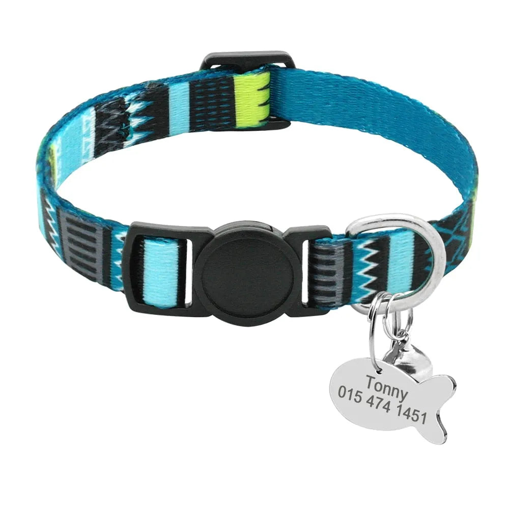 Personalisierbares Katzenhalsband mit Katzenmarke in Blau | Chic et Chat