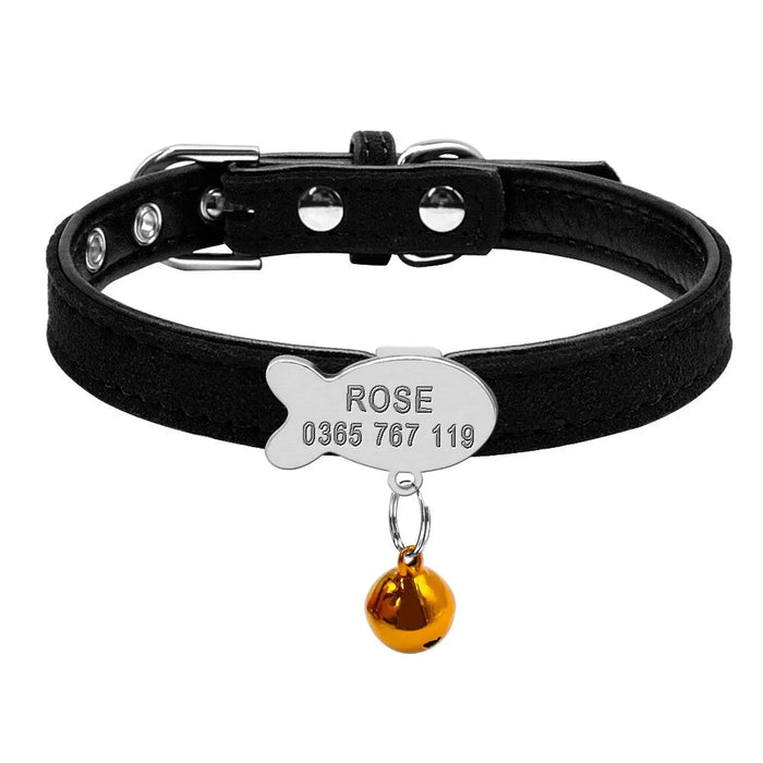 Katzenhalsband aus Leder und Samt, personalisierbar