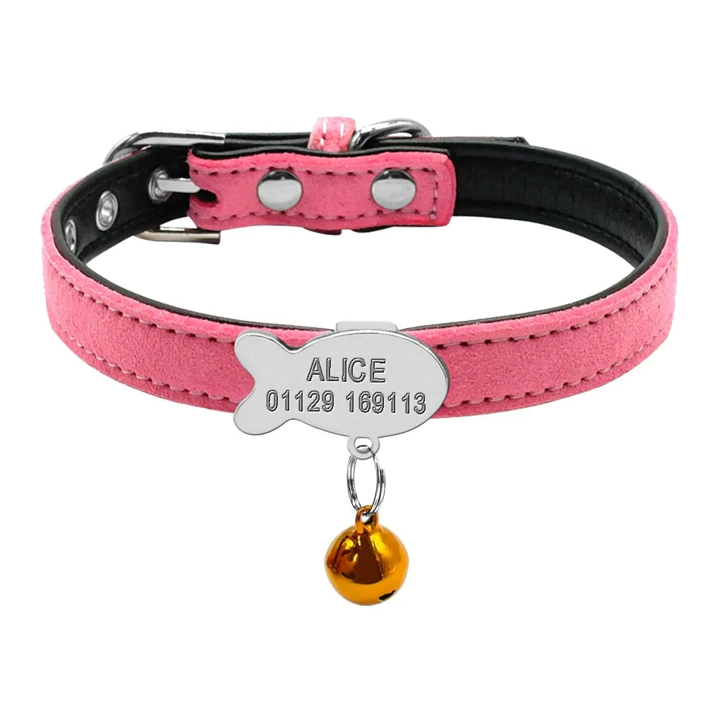 collier personnalisé pour chat rose argent poisson