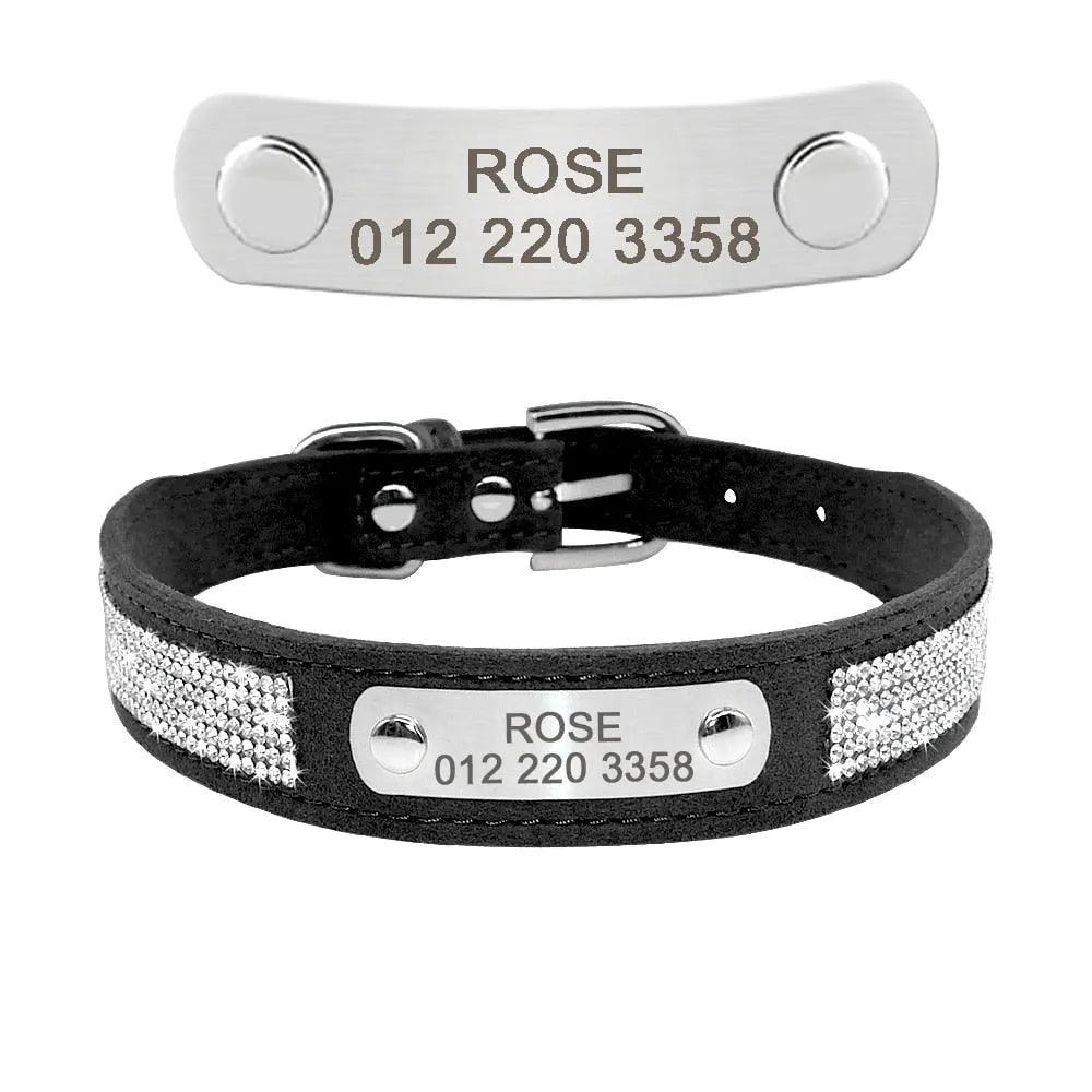 Collier personnalisé pour chat bling bling noir brillant