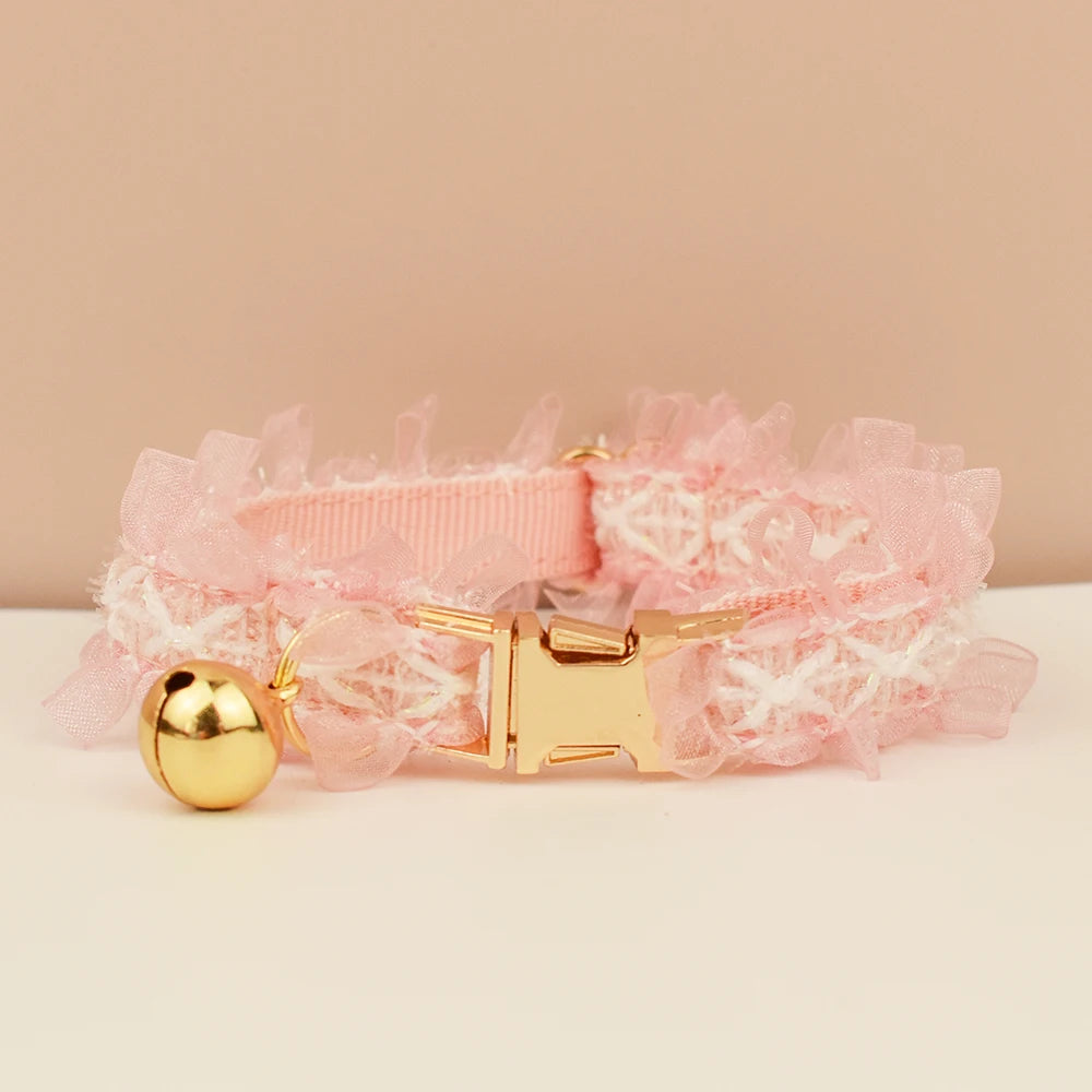 collier pour chat en dentelle rose