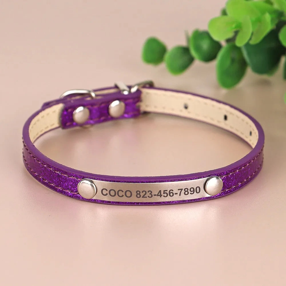 collier chat violet gravé