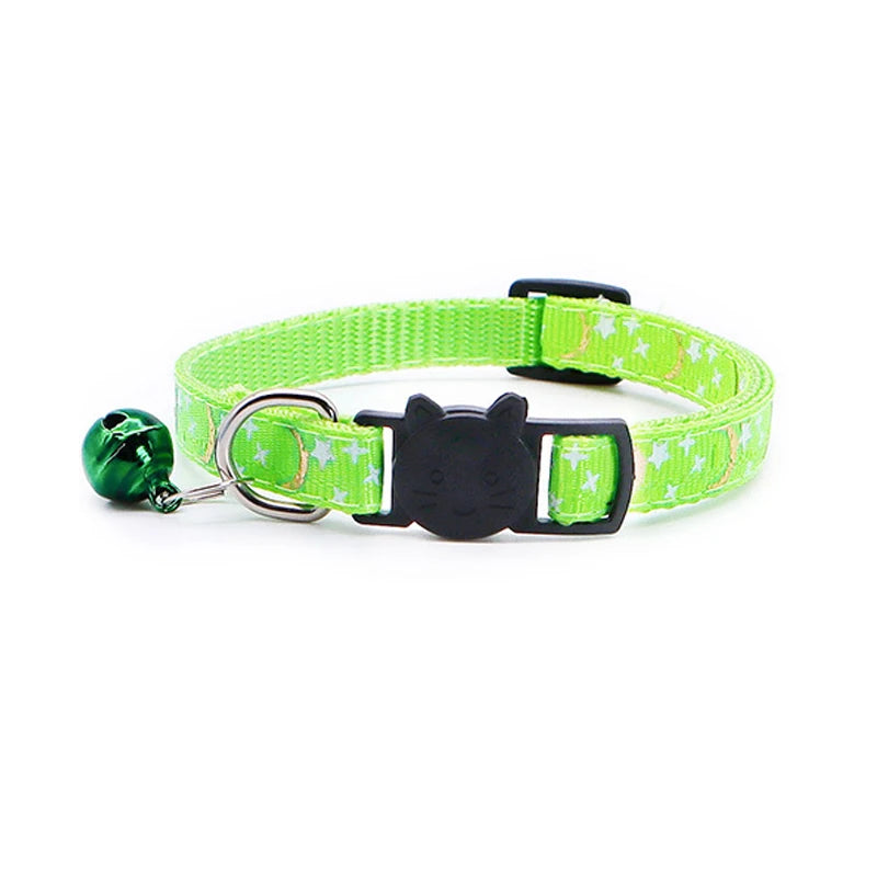 Collier pour chat lune et étoiles vert