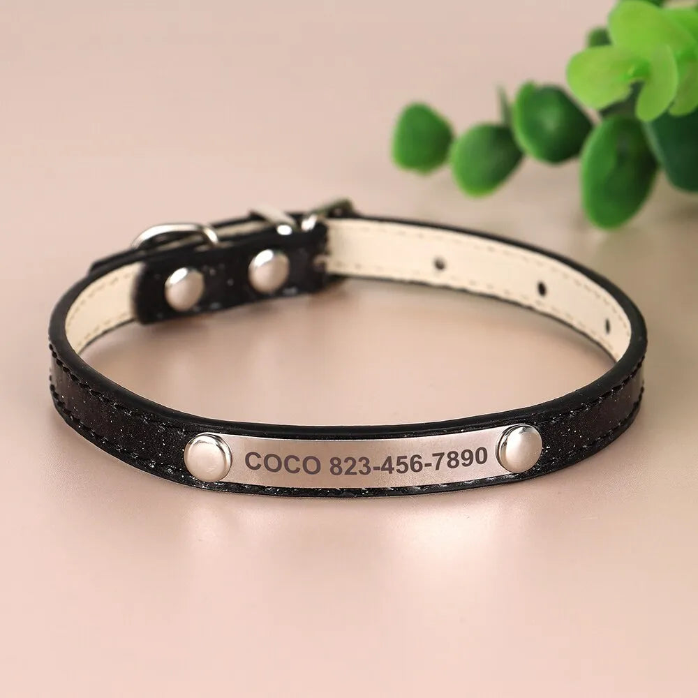collier pour chat personnalisé noir brillant