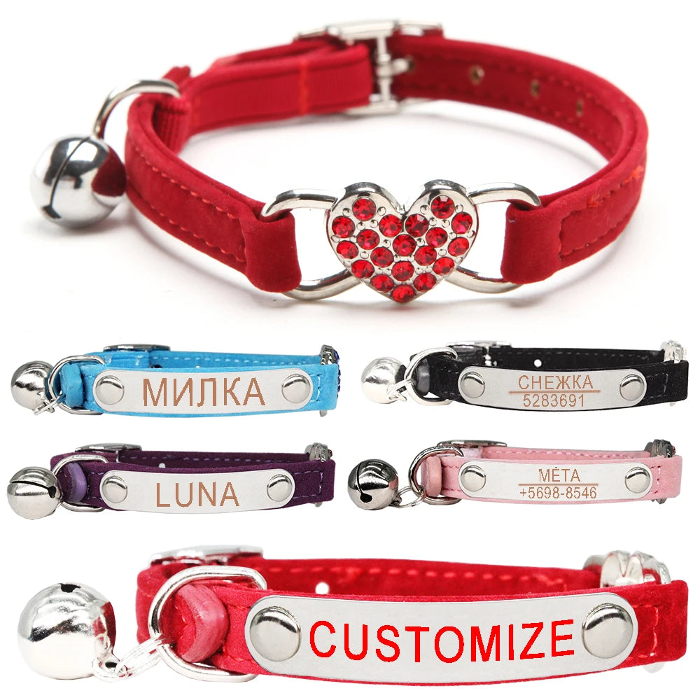 Collier pour chat coeur en strass à graver