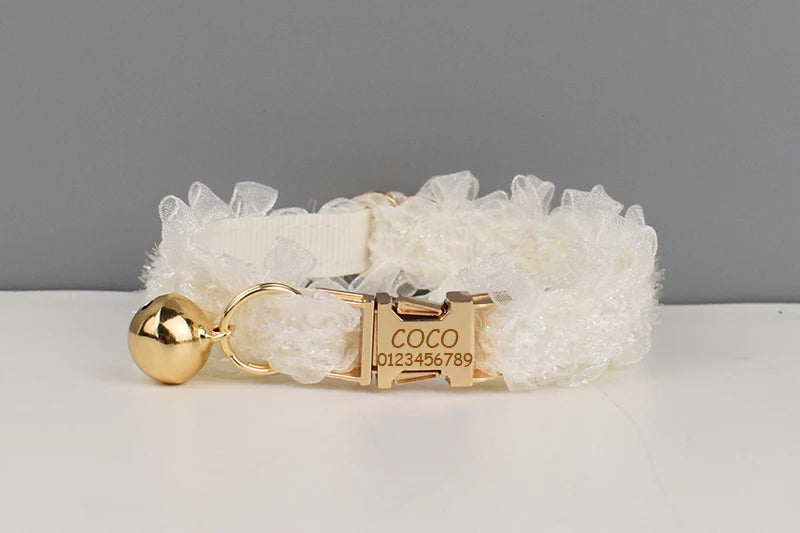 collier pour chat en dentelle blanc
