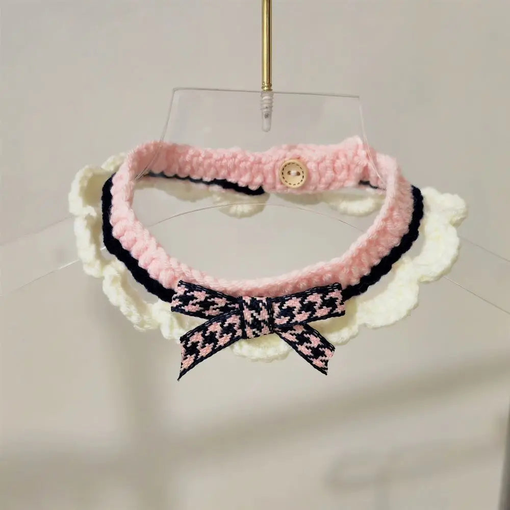 Collerette tricotée pour chat rose et noir