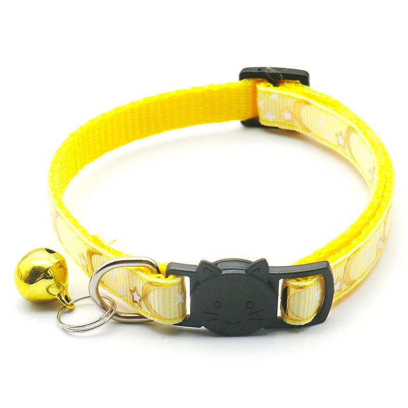 Collier pour chat lune et étoiles jaune