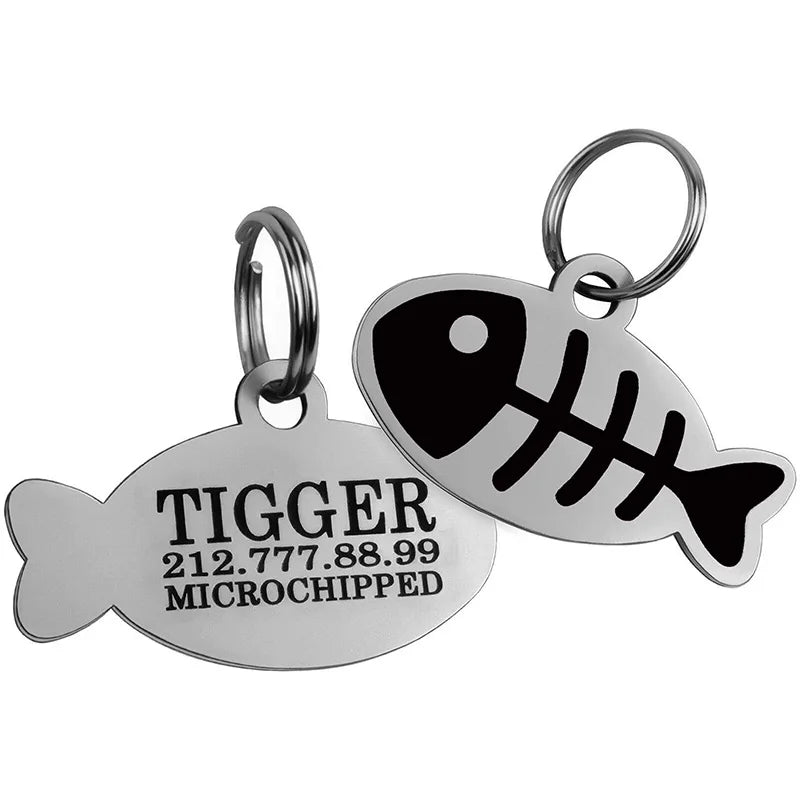 Médaille chat personnalisée arête de poisson