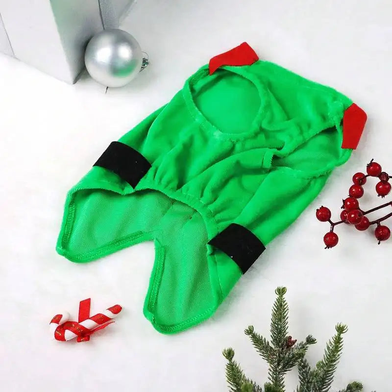 Costume pour chat Lutin de Noël à plat, tissu vert doux | Chic et Chat