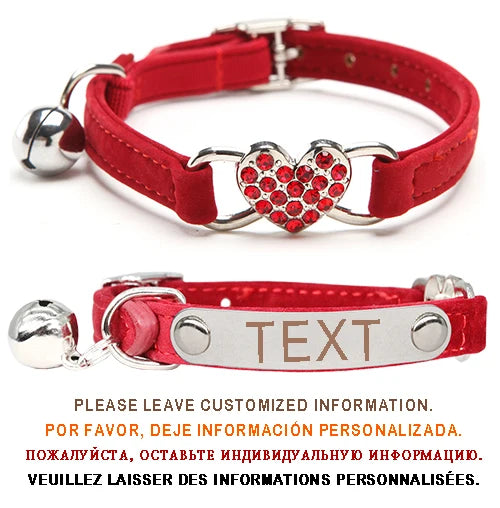Collier pour chat coeur en strass à graver rouge