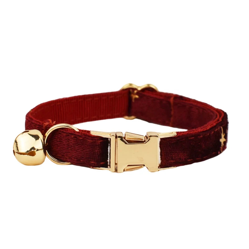 Collier de Noël en velours à personnaliser bordeaux étoilé