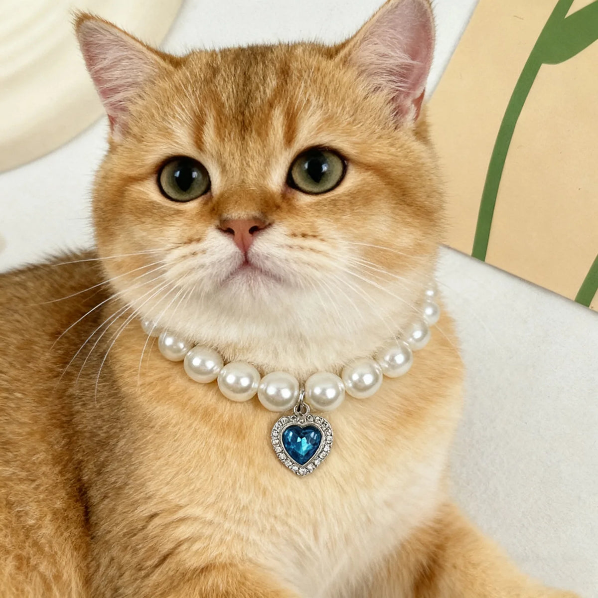 Collier de perles pour chat avec coeur