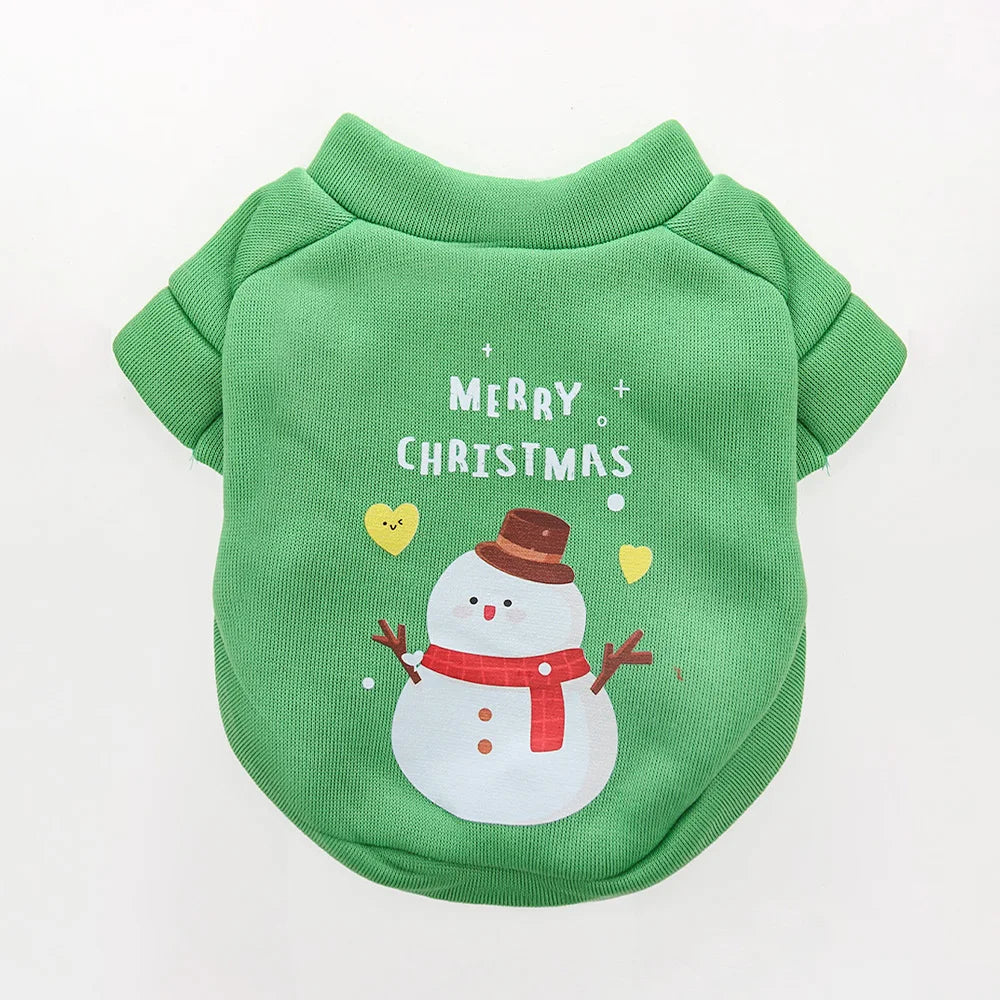 Pull de Noël pour chat vert motif bonhomme de neige | Chic et Chat