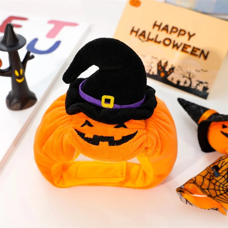 Chapeau citrouille pour chat en peluche avec chapeau de sorcière noir | Chic et Chat
