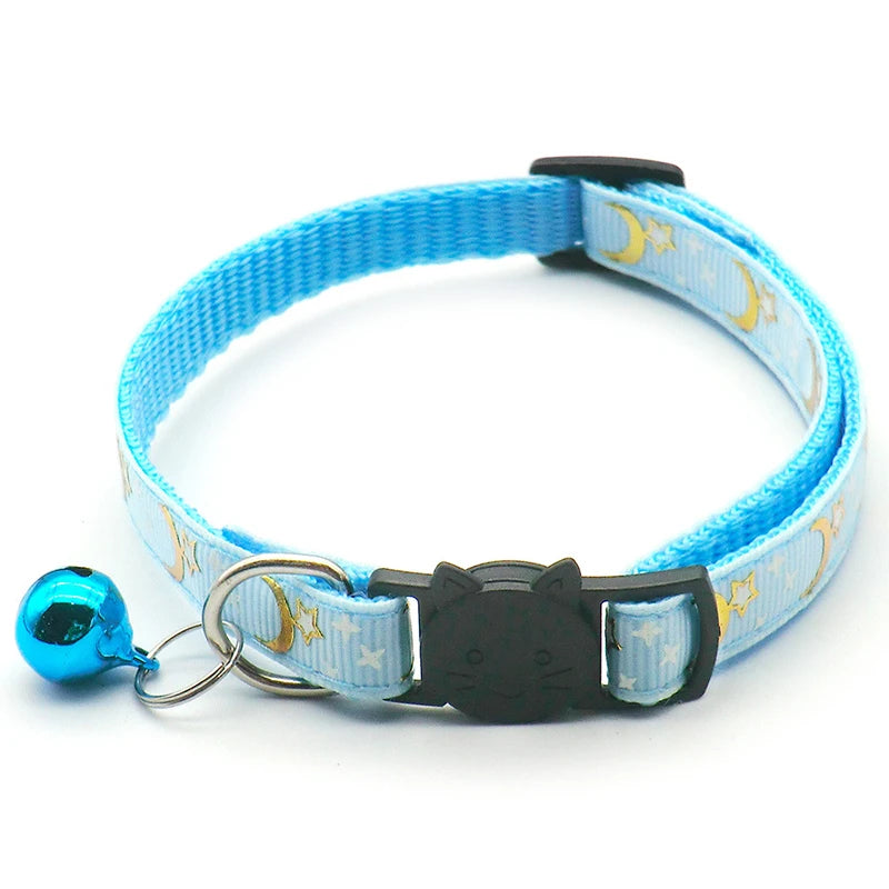 Collier pour chat lune et étoiles bleu