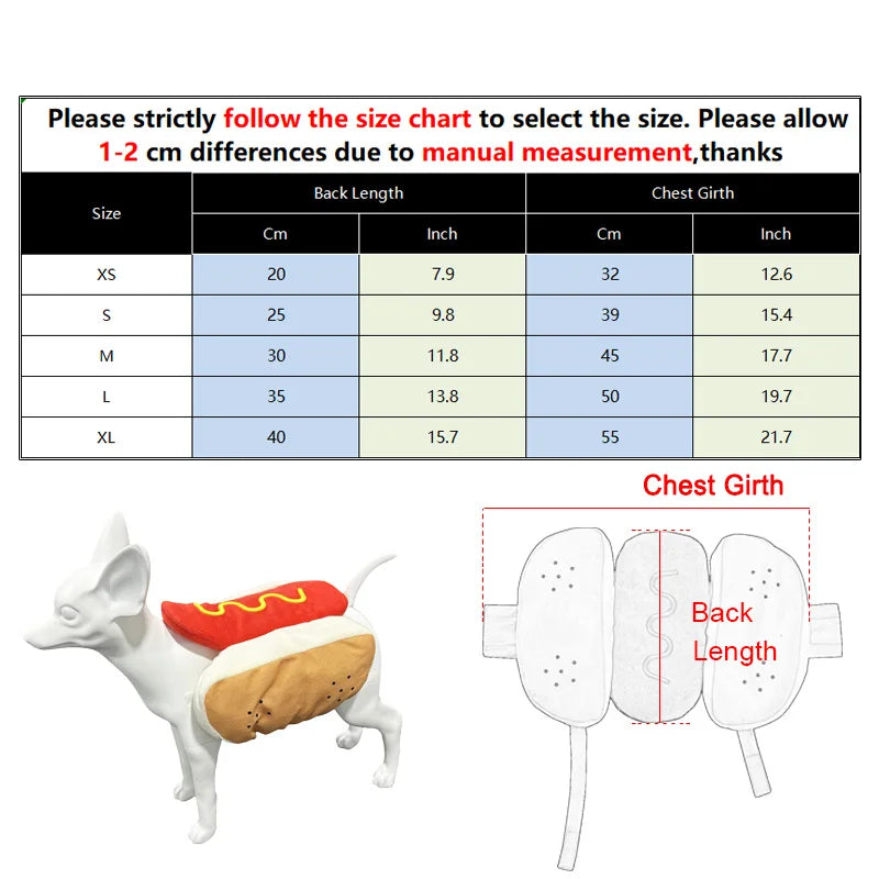 Guide des tailles du déguisement hot-dog pour chat | Chic et Chat