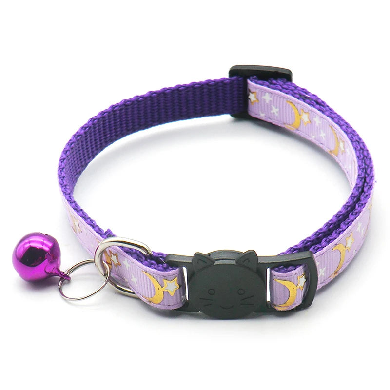 Collier pour chat lune et étoiles violet