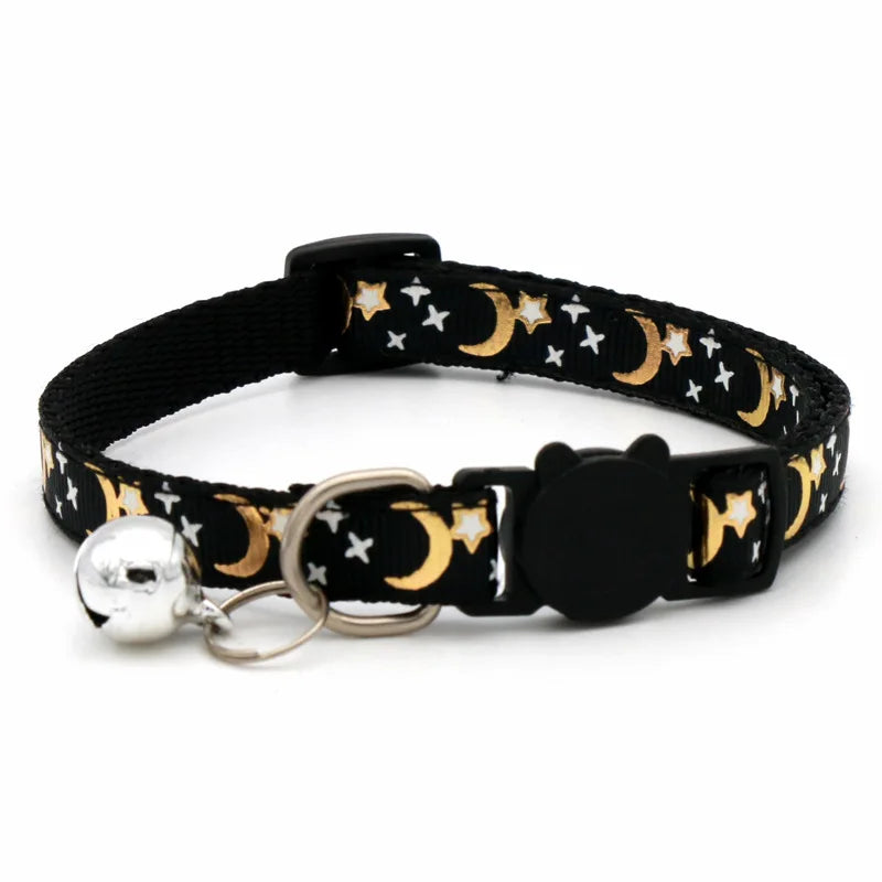 Collier pour chat lune et étoiles noir