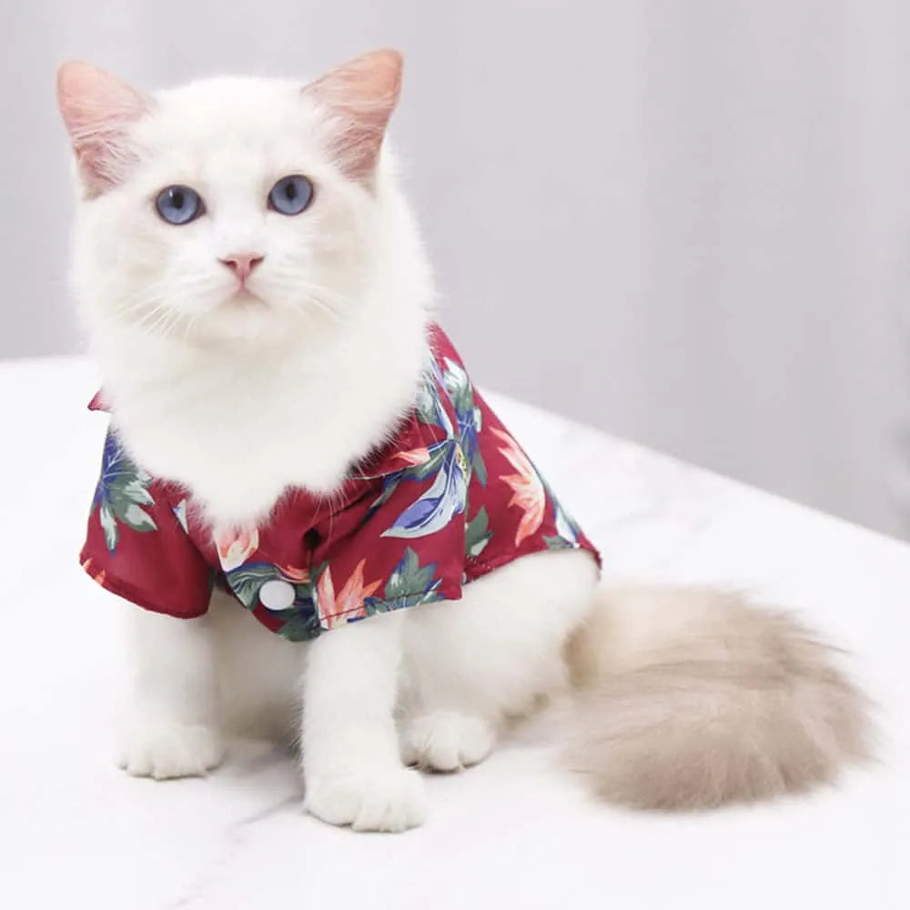 Red Hawaiian cat shirt | Chic et Chat