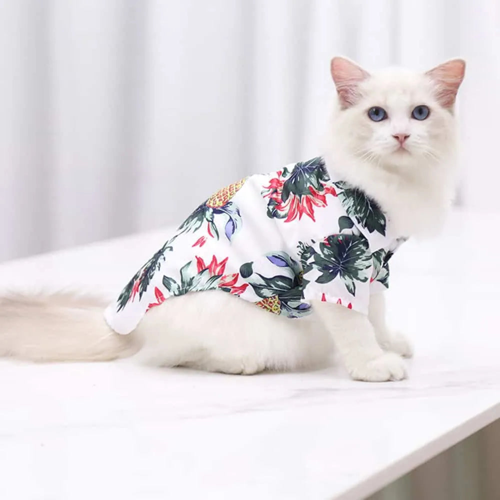 White Hawaiian cat shirt | Chic et Chat