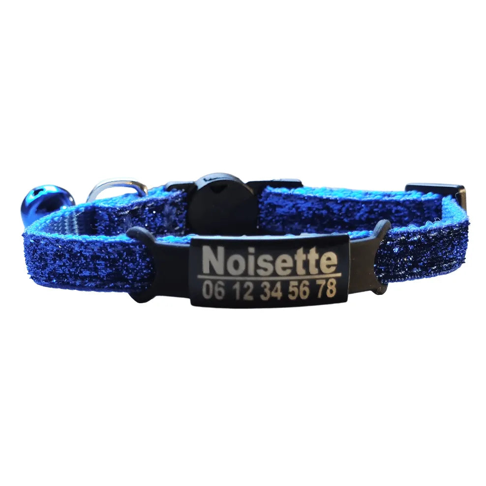 collier brillant pour chat bleu