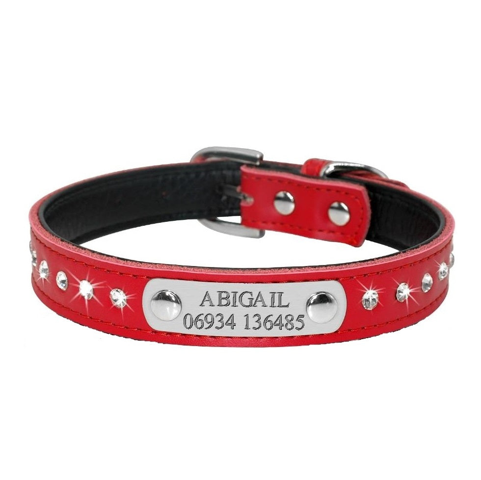 collier pour chat bling bling cuir rouge