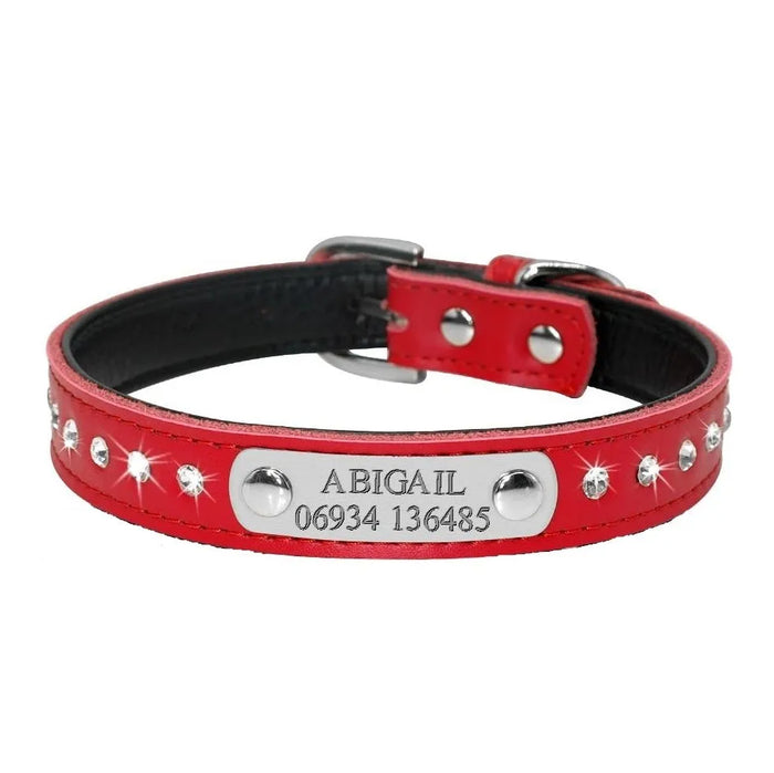 Katzenhalsband Glitzer aus Leder mit Strass, personalisiert