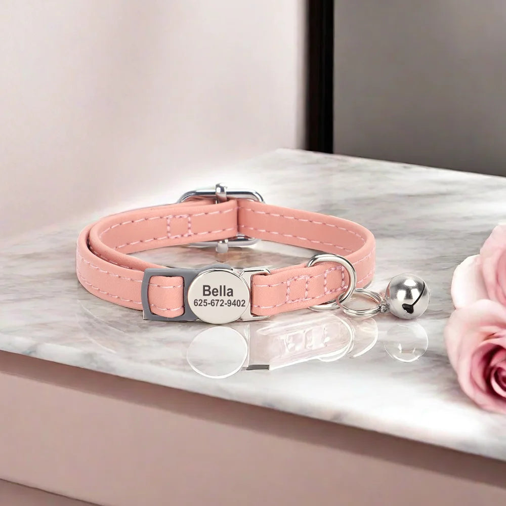 collier anti étranglement en cuir rose | Chic et Chat
