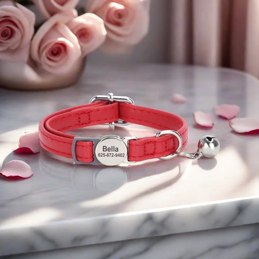 collier anti étranglement en cuir rouge | Chic et Chat