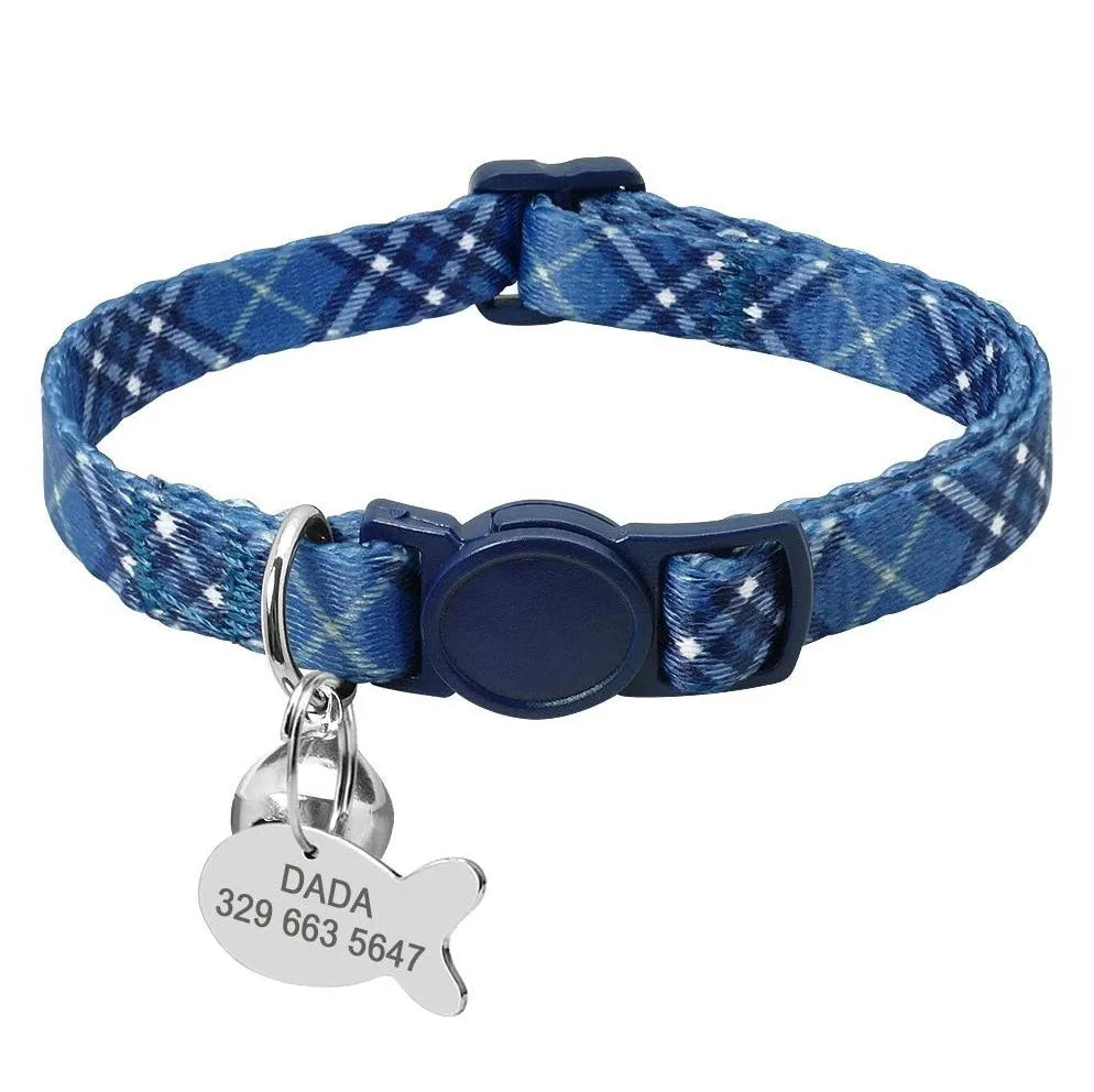 Blaues Katzenhalsband mit Katzenmarke | Chic et Chat