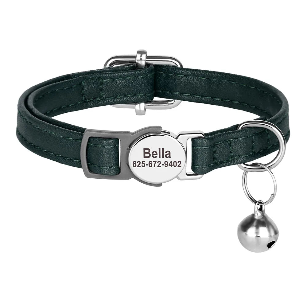 collier en cuir vert pour chat | Chic et Chat