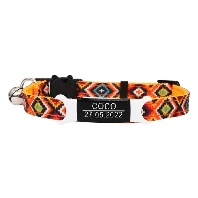 Collier Ethnique Gravé pour Chat – Motifs Originaux - Orange | Chic et Chat