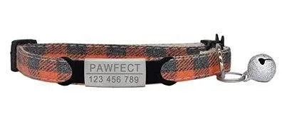 Collar de cuadros personalizable antiahogo para gato - Naranja | Chic et Chat