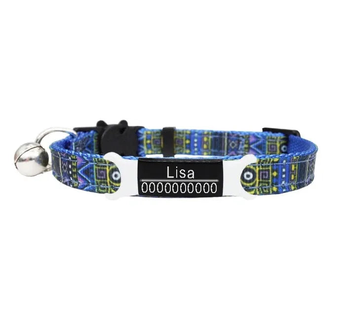 collier bleu gravé pour chat | Chic et Chat