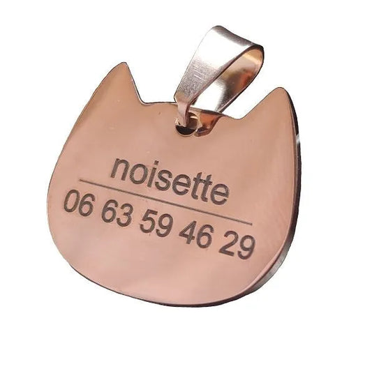 médaille gravée pour chat rose