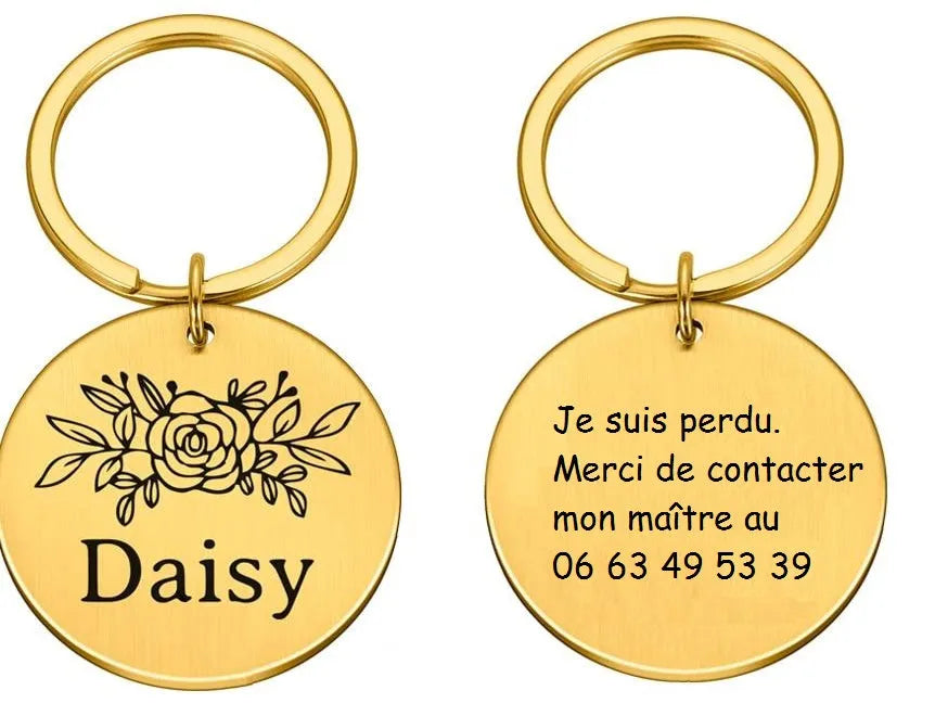 médaille gravée pour chat or