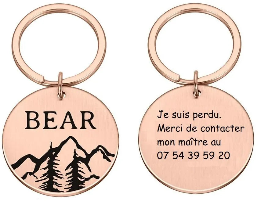 médaille gravée pour chat rose
