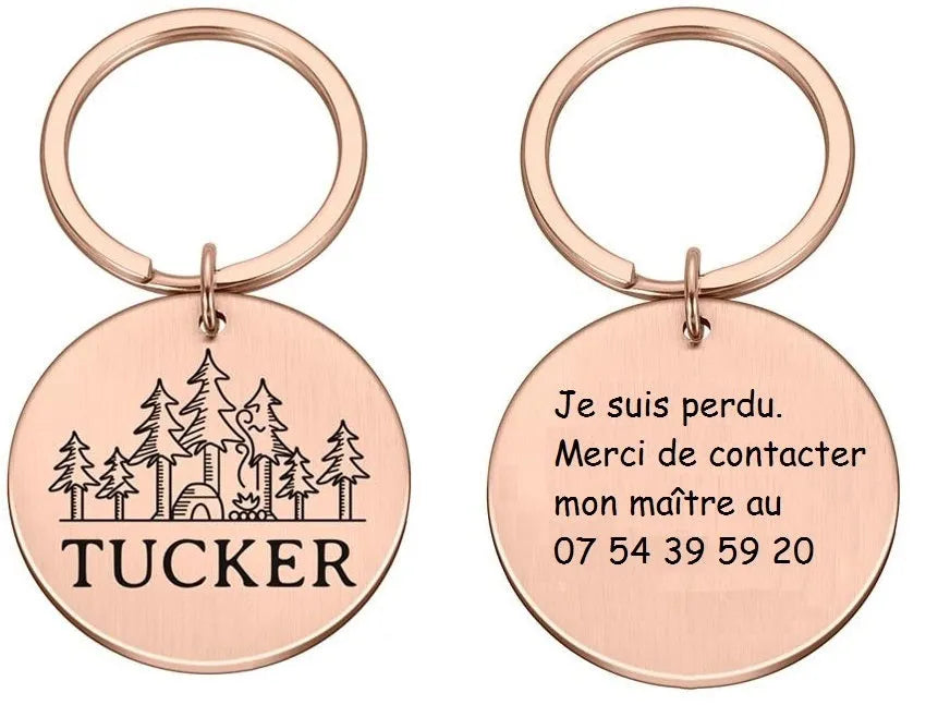 médaille gravée pour chat rose