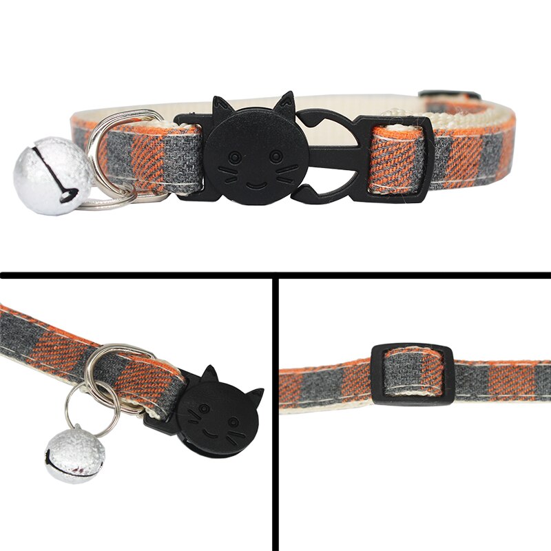 collier personnalisé pour chat à carreaux orange gris