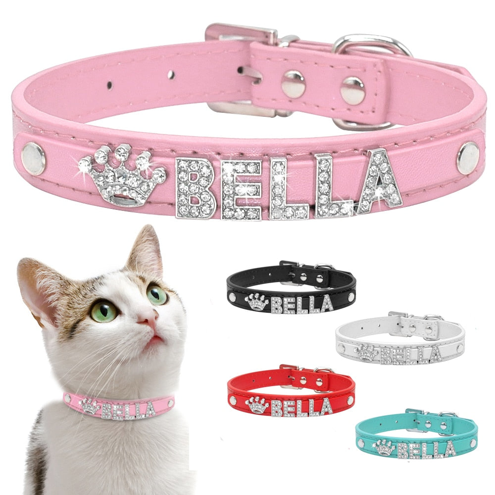 Collier pour chat bling bling rose