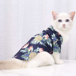 t shirt hawaii pour chat bleu